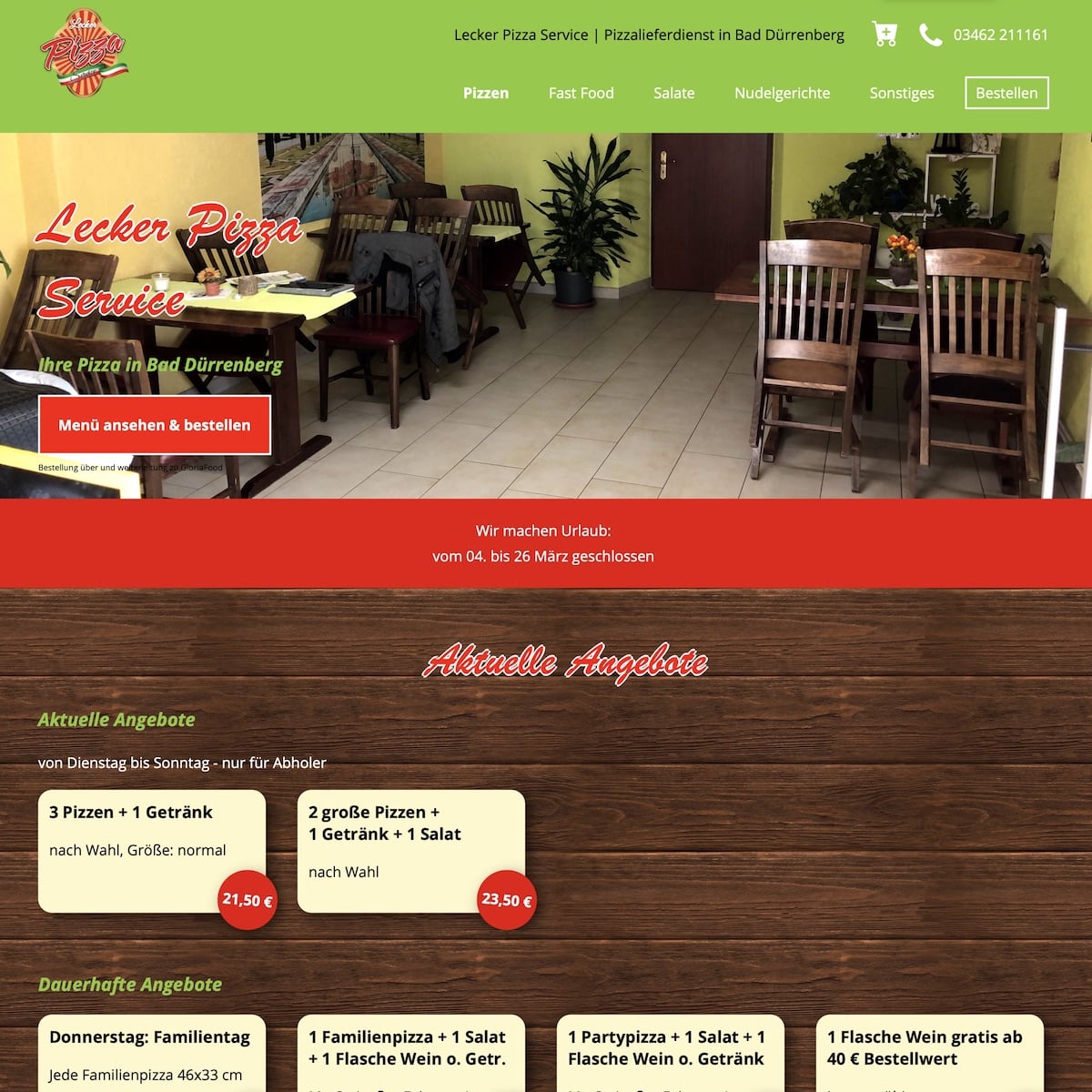 Homepage Referenz vom Webdesigner aus Leipzig: Lecker Pizza Service