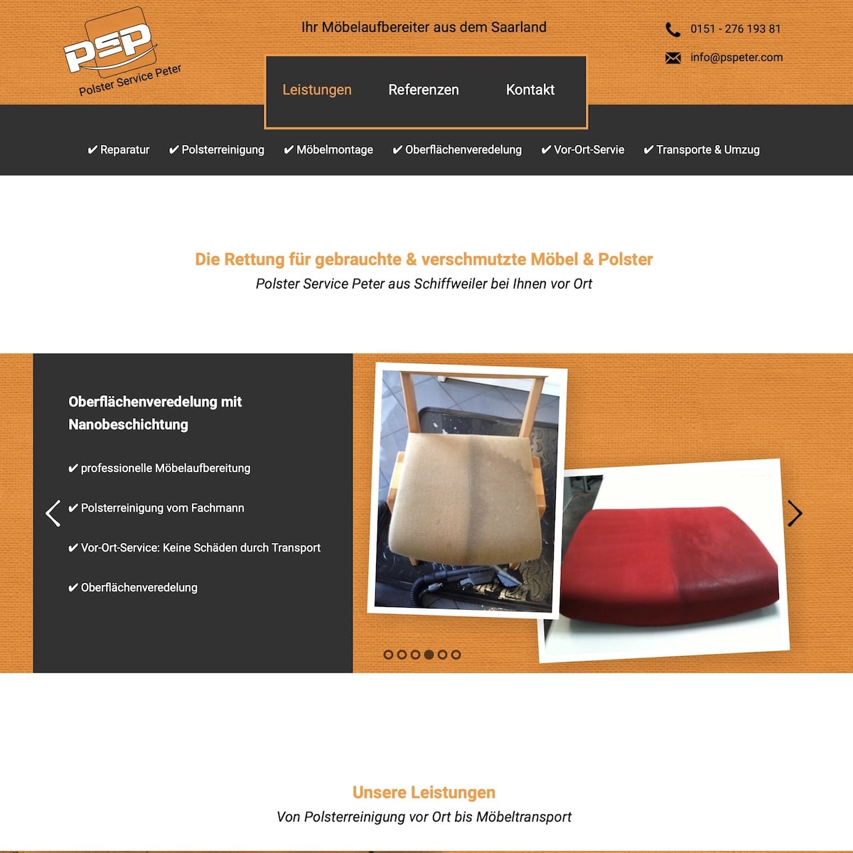Homepage Referenz vom Webdesigner aus Leipzig: Polster Service Peter
