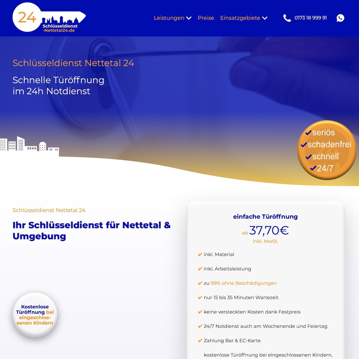 Homepage Referenz vom Webdesigner aus Leipzig: Schlüsseldienst Nettetal 24